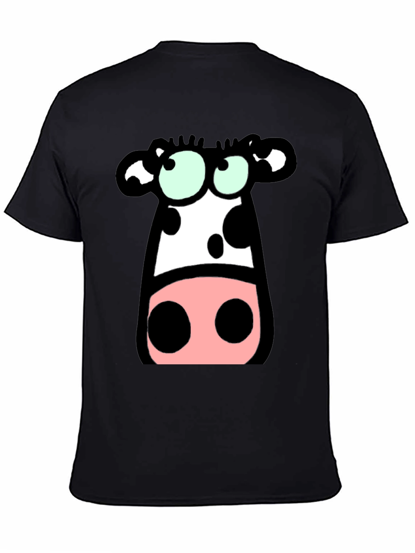 Cartoon Cow Graphic Tee - Black Cotton T-Shirt