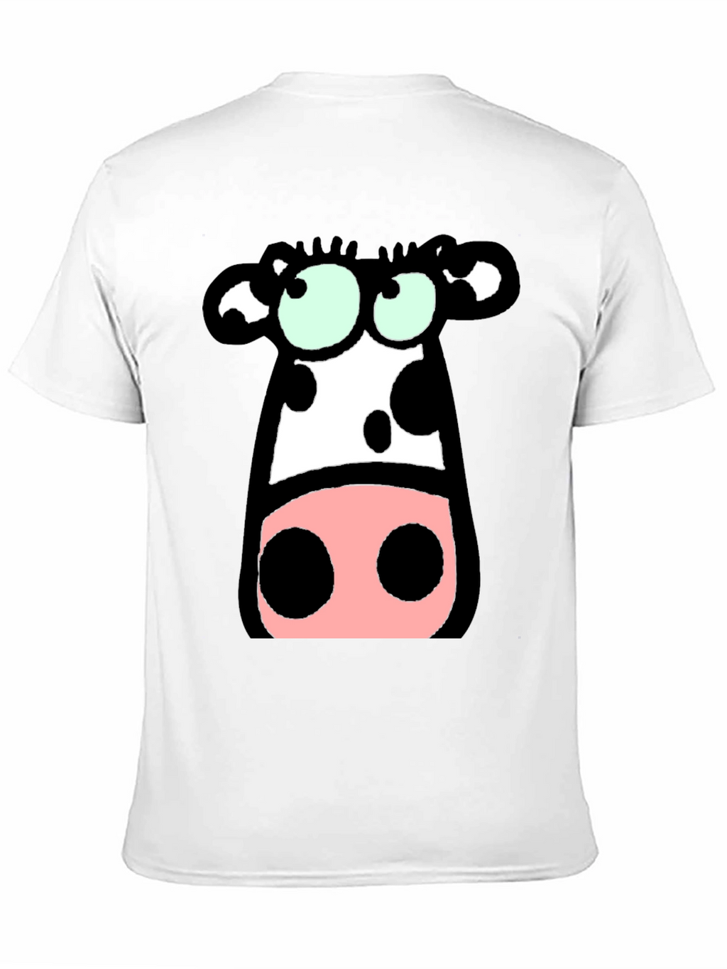 Cartoon Cow Graphic Tee - Black Cotton T-Shirt