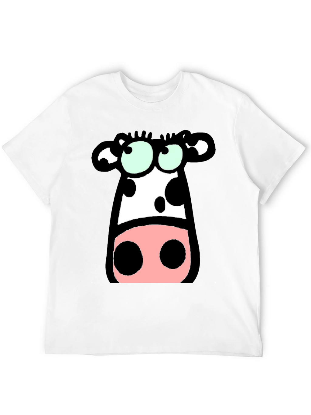 Cartoon Cow Graphic Tee - Black Cotton T-Shirt