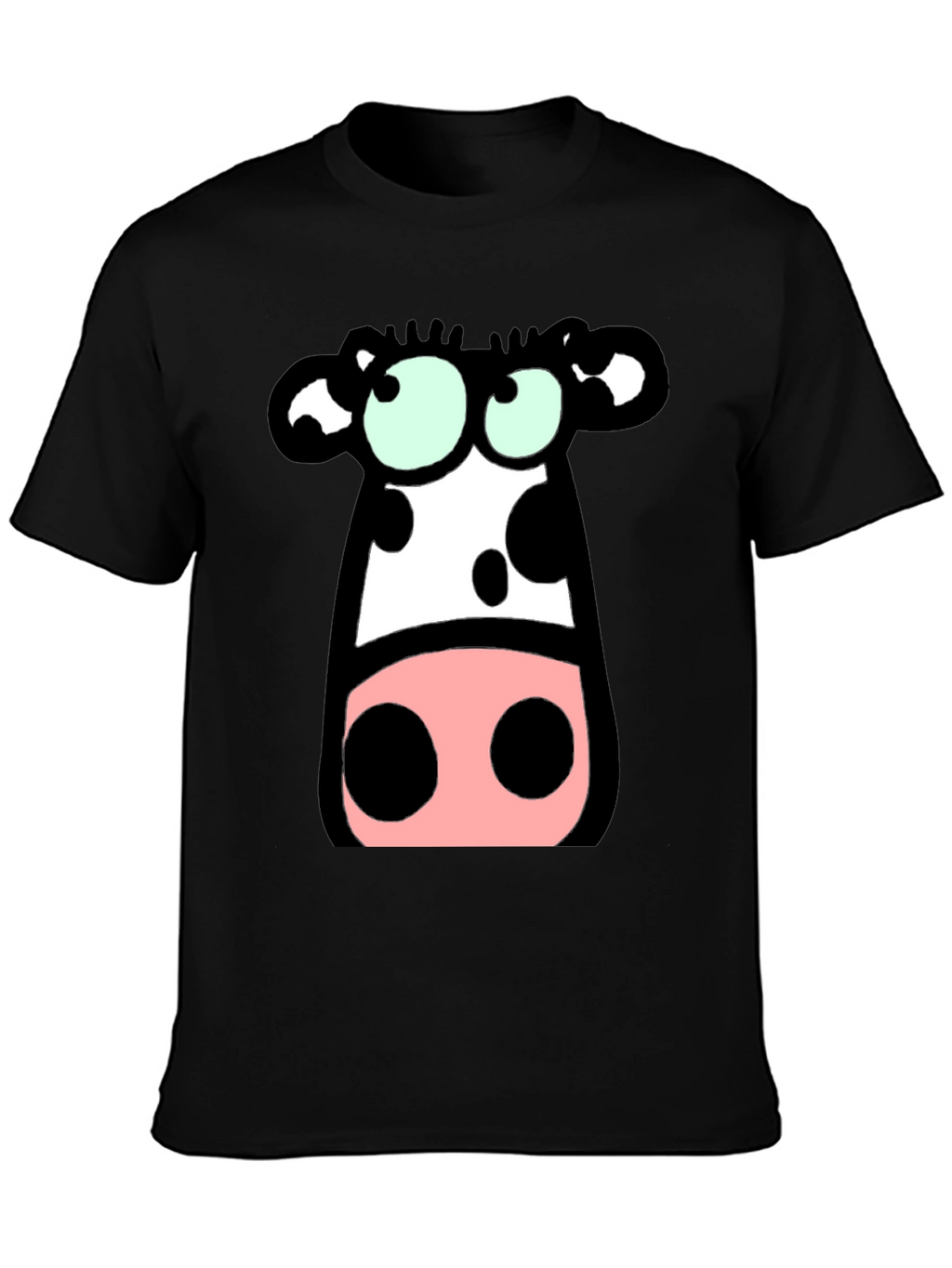 Cartoon Cow Graphic Tee - Black Cotton T-Shirt