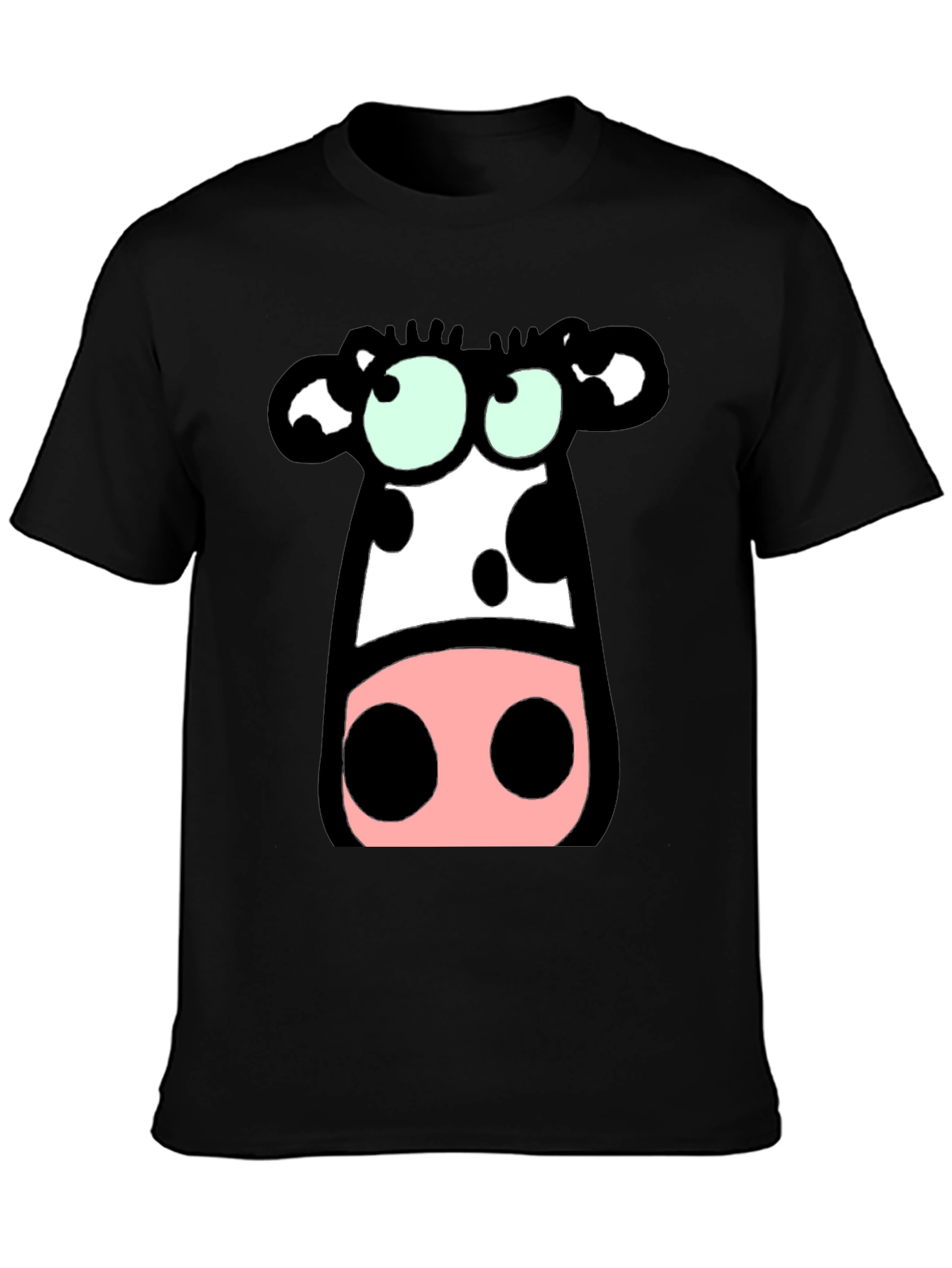 Cartoon Cow Graphic Tee - Black Cotton T-Shirt
