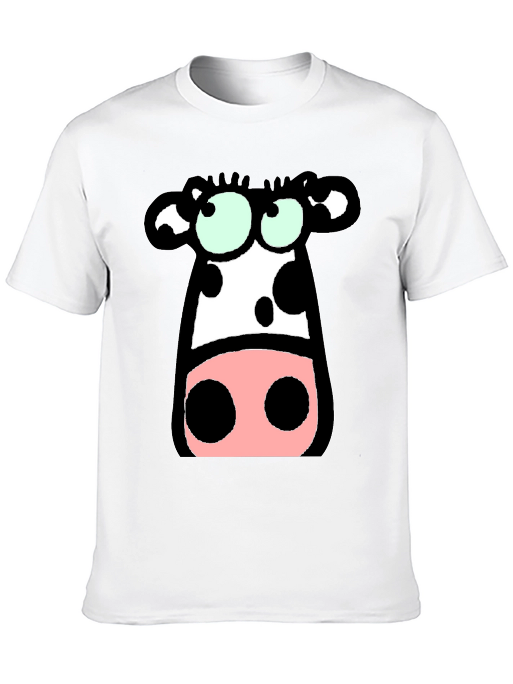 Cartoon Cow Graphic Tee - Black Cotton T-Shirt