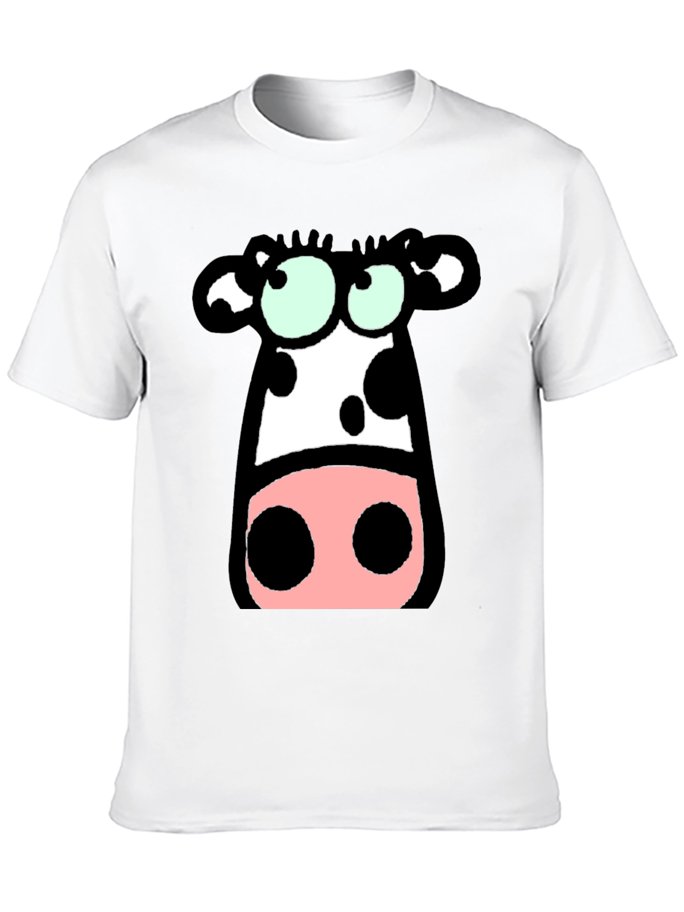Cartoon Cow Graphic Tee - Black Cotton T-Shirt