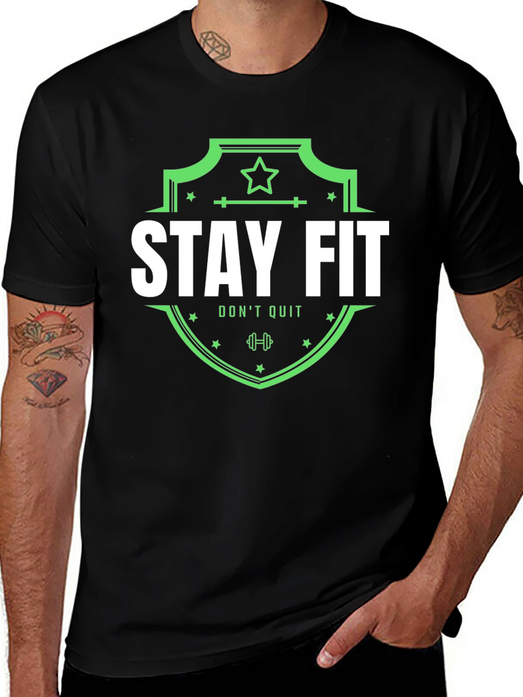 Stay Fit Graphic Tee - Black Cotton T-Shirt