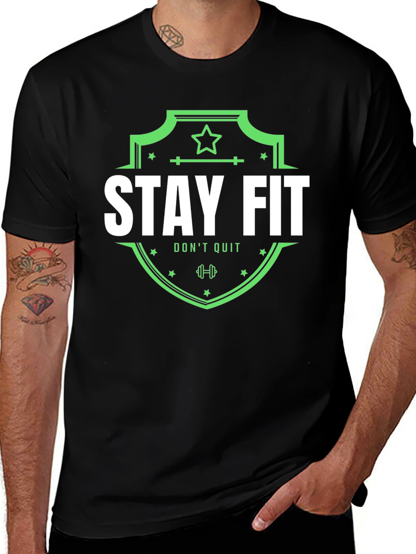 Stay Fit Graphic Tee - Black Cotton T-Shirt