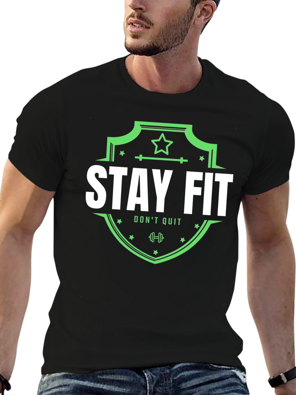 Stay Fit Graphic Tee - Black Cotton T-Shirt