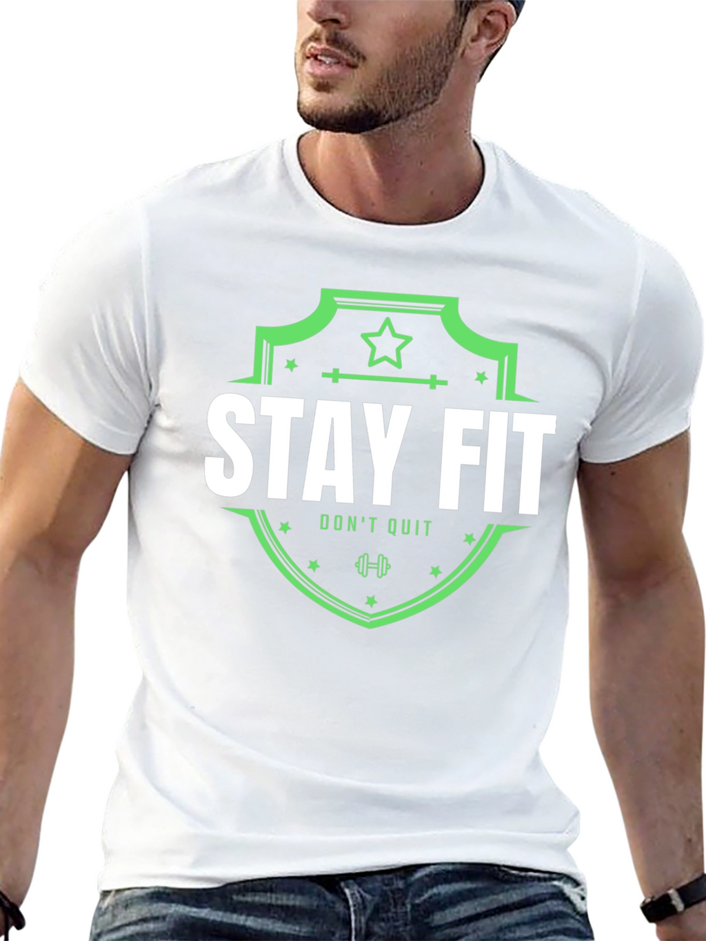 Stay Fit Graphic Tee - Black Cotton T-Shirt
