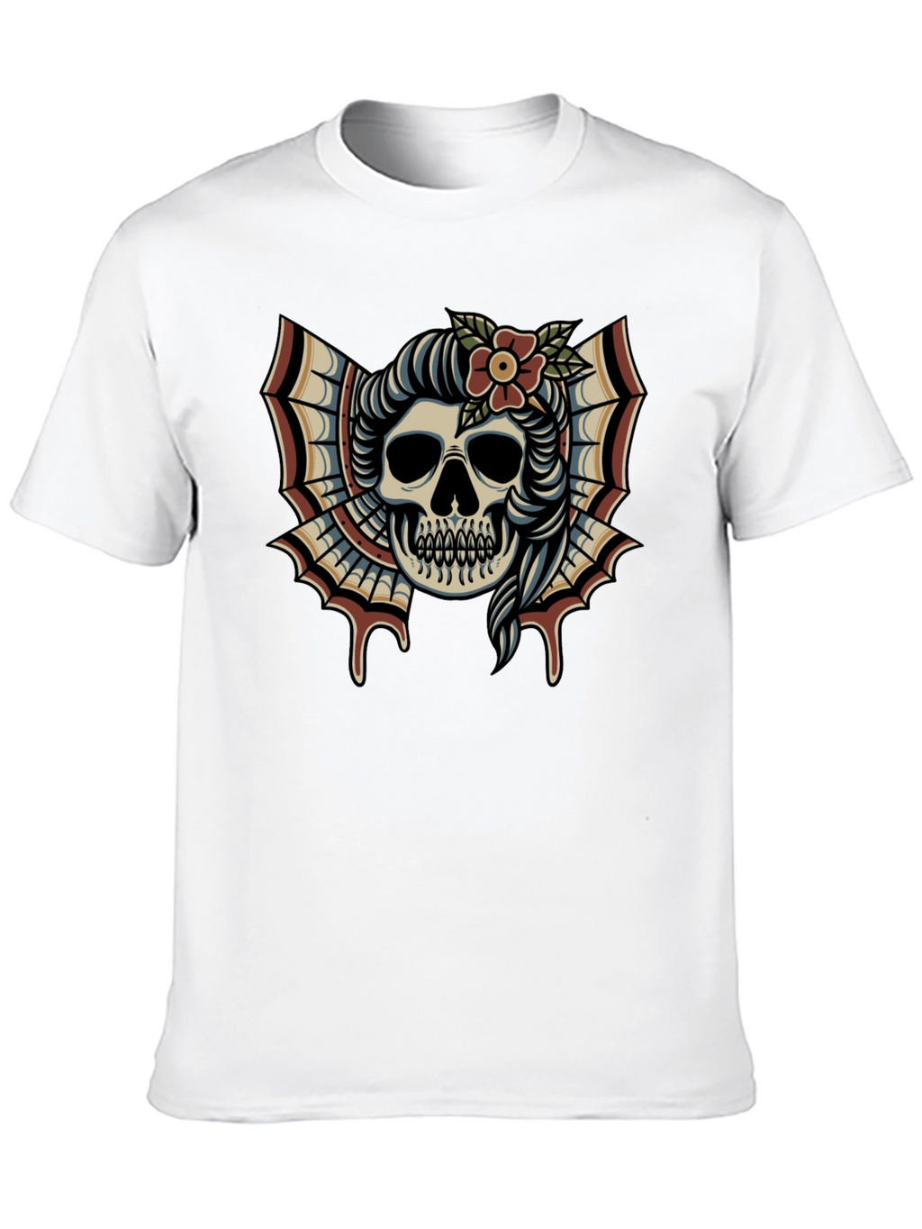 Skull & Flower Tattoo T-Shirt - Graphic Print Tee