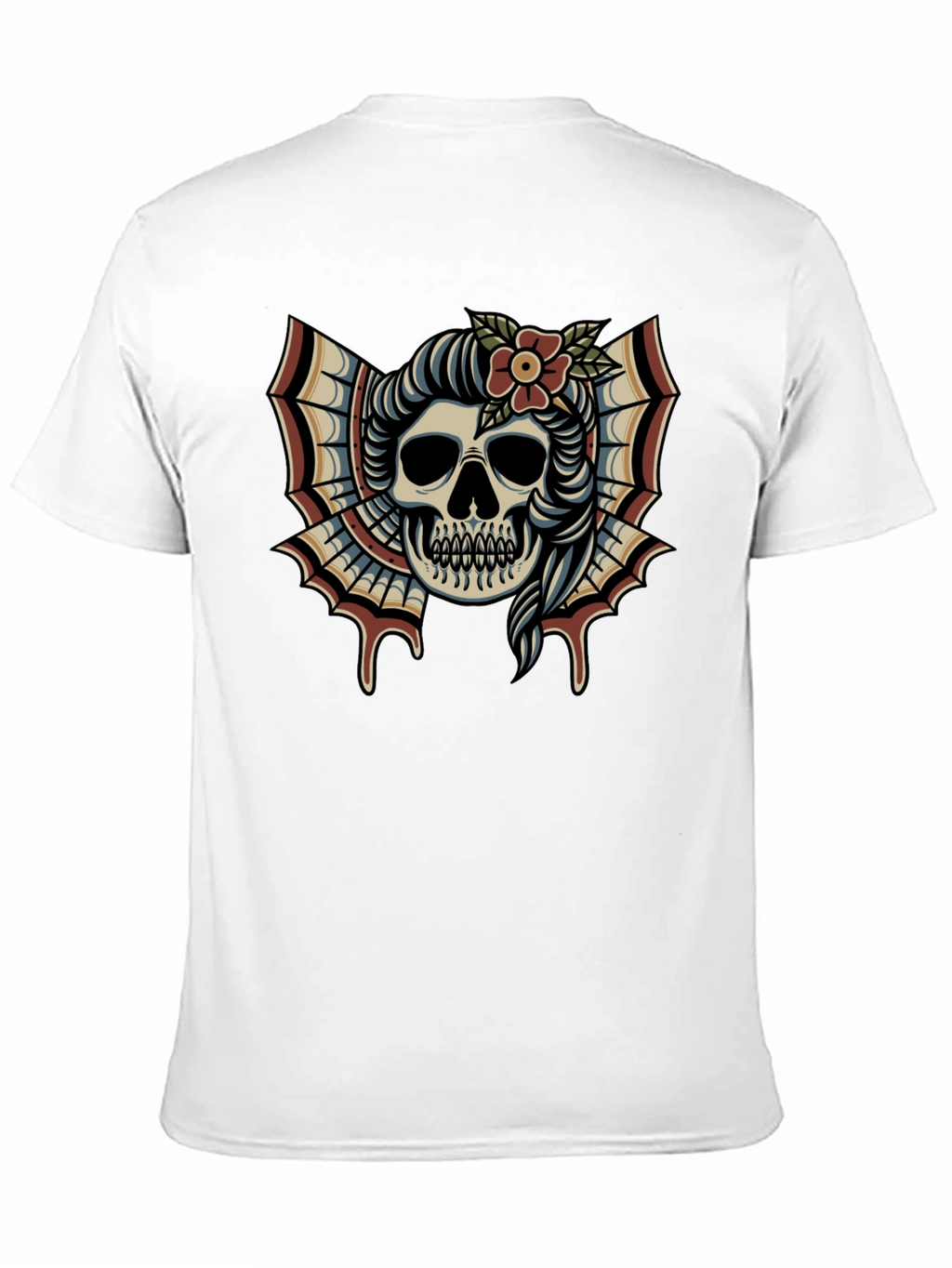 Skull & Flower Tattoo T-Shirt - Graphic Print Tee