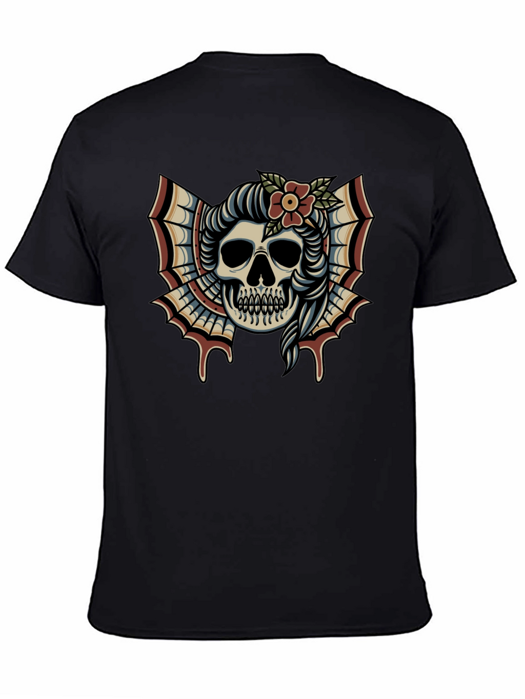 Skull & Flower Tattoo T-Shirt - Graphic Print Tee