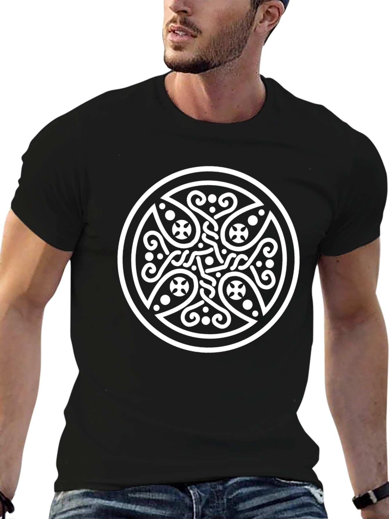 Celtic Knot Graphic T-Shirt - Black Cotton Blend