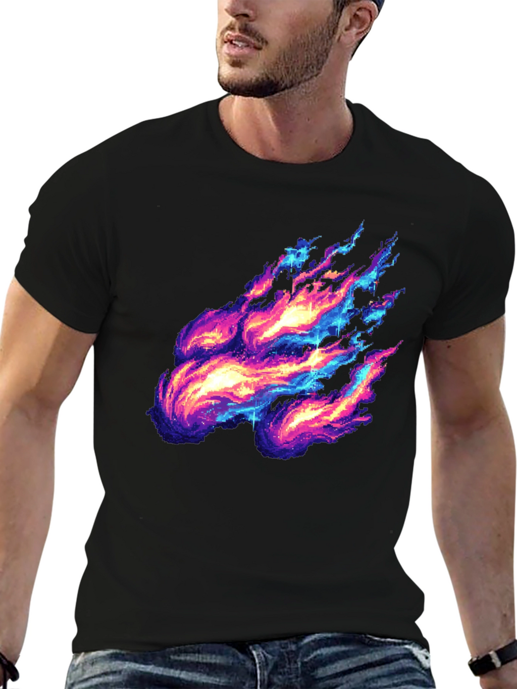 Pixelated Fire Graphic Black Tee