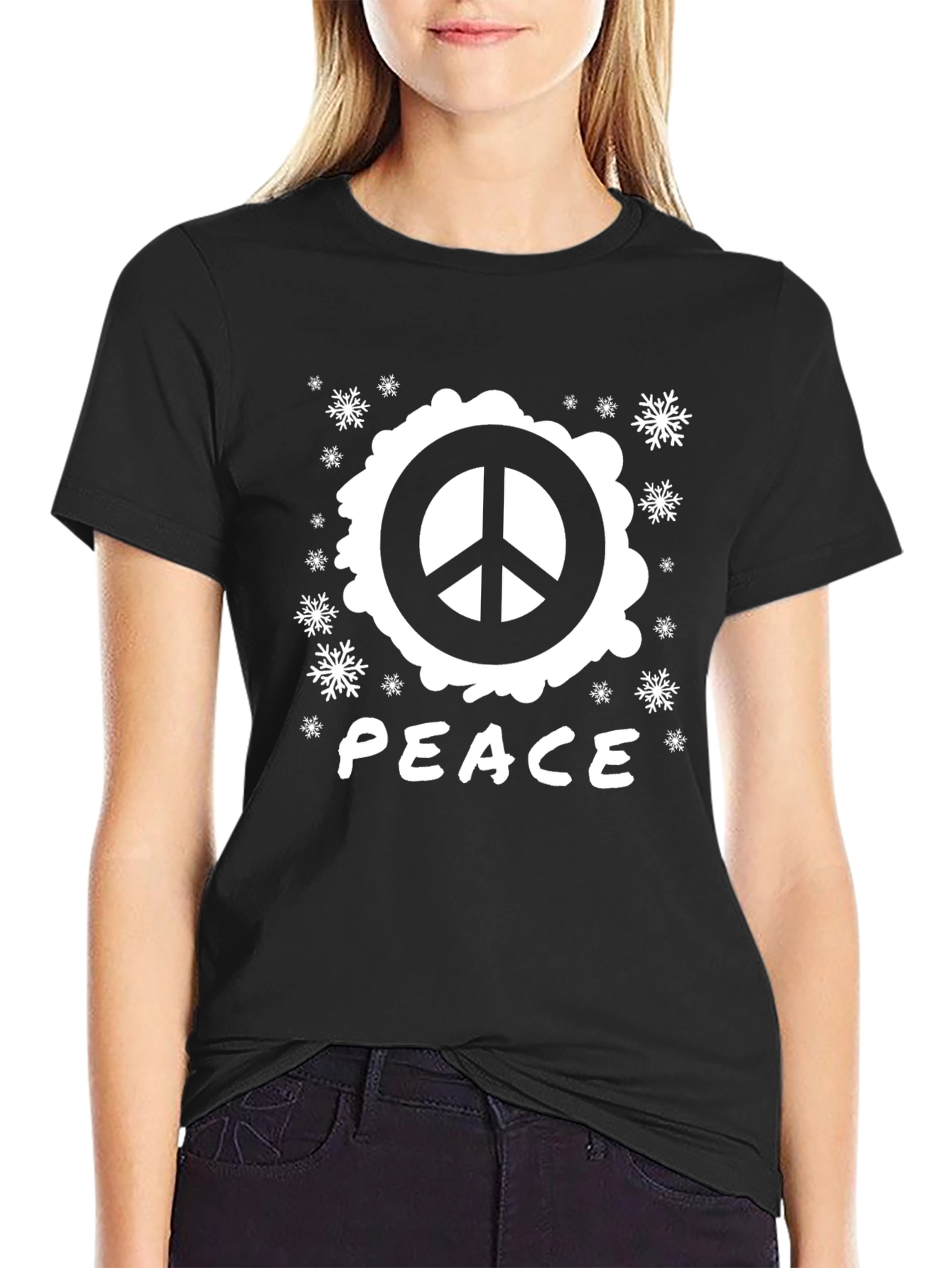 Peace Sign Graphic T-Shirt - Black Cotton Blend
