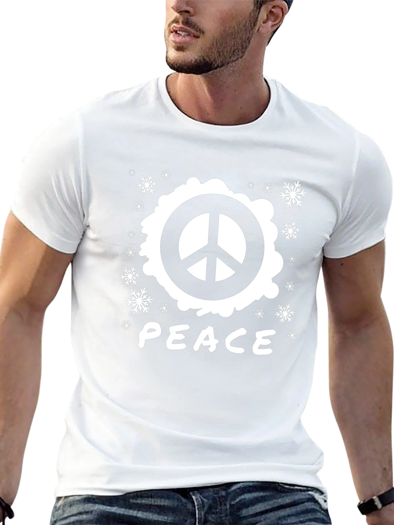 Peace Sign Graphic T-Shirt - Black Cotton Blend