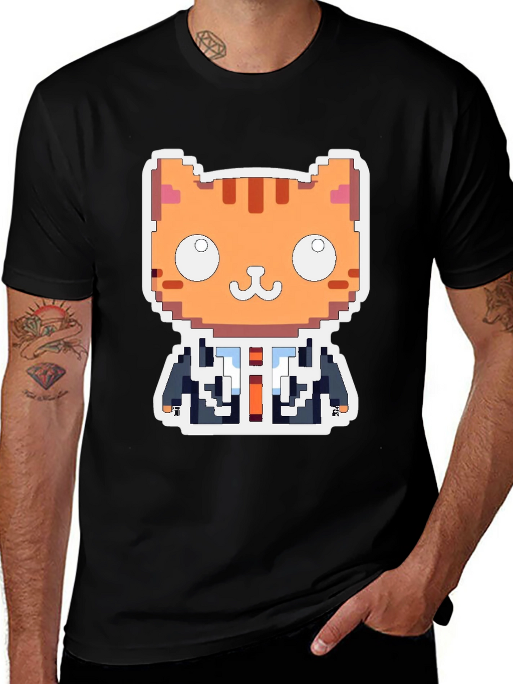 Pixel Cat Boss T-Shirt - Unique Gamer Style