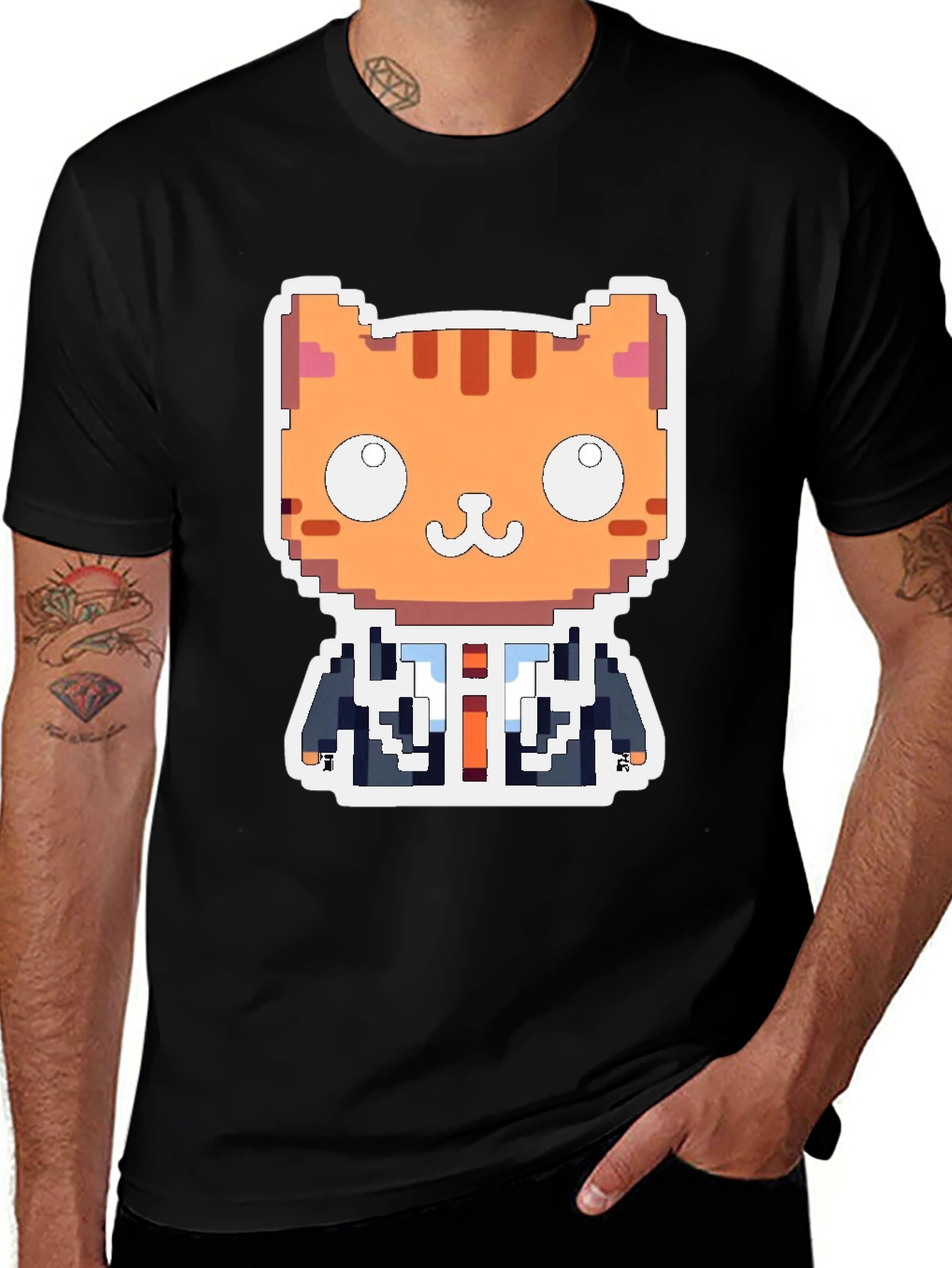 Pixel Cat Boss T-Shirt - Unique Gamer Style