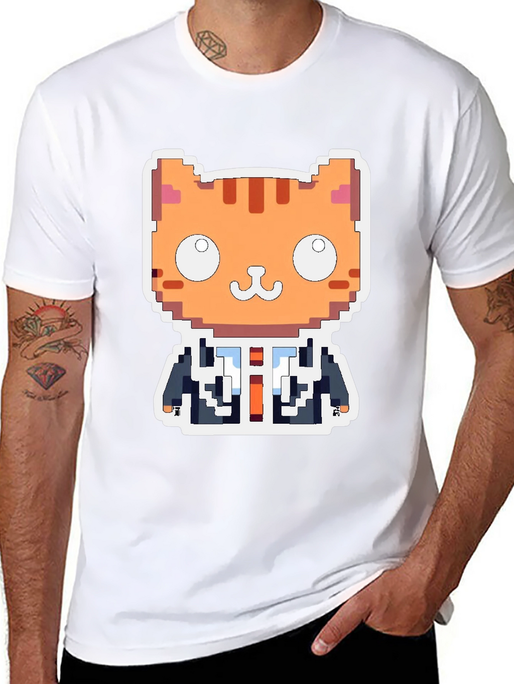 Pixel Cat Boss T-Shirt - Unique Gamer Style