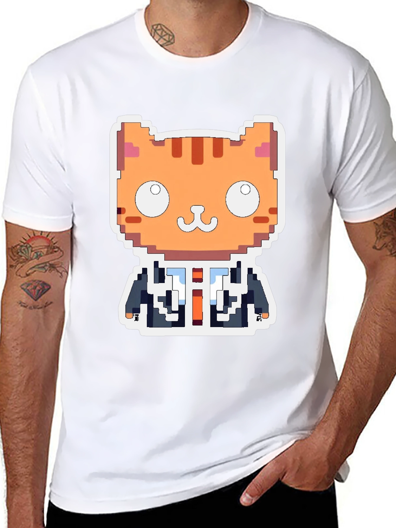 Pixel Cat Boss T-Shirt - Unique Gamer Style