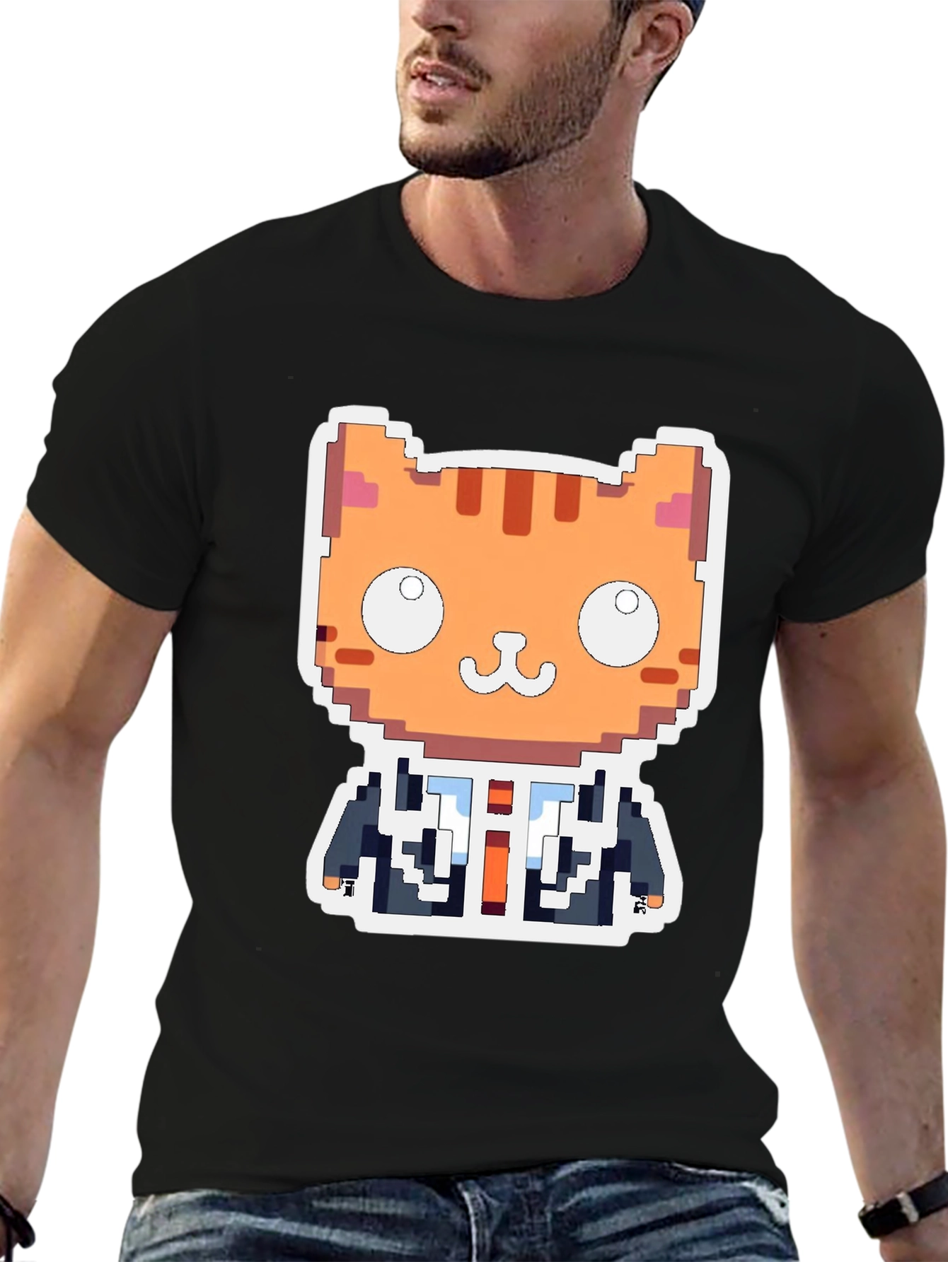 Pixel Cat Boss T-Shirt - Unique Gamer Style