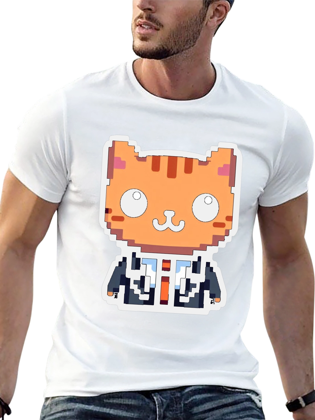 Pixel Cat Boss T-Shirt - Unique Gamer Style