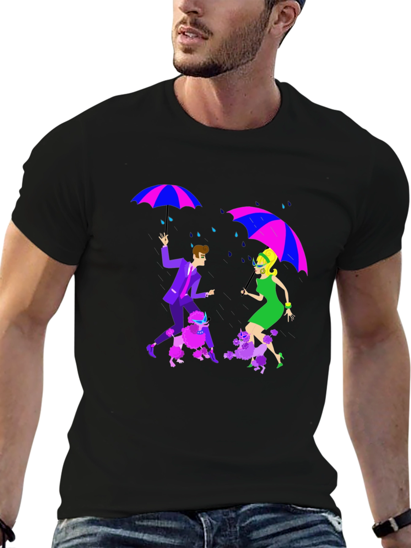 Retro Rain Poodle T-Shirt - Groovy Style