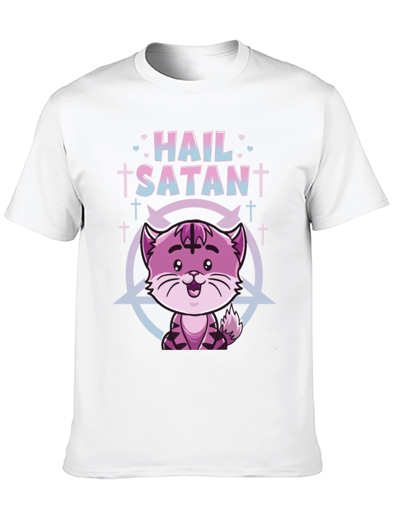 Hail Satan Funny Cat Graphic T-Shirt - Black