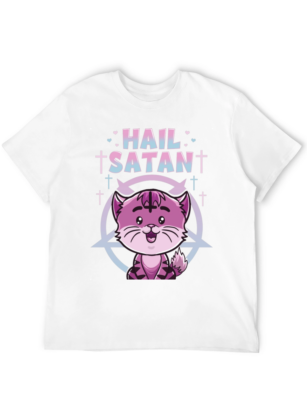 Hail Satan Funny Cat Graphic T-Shirt - Black