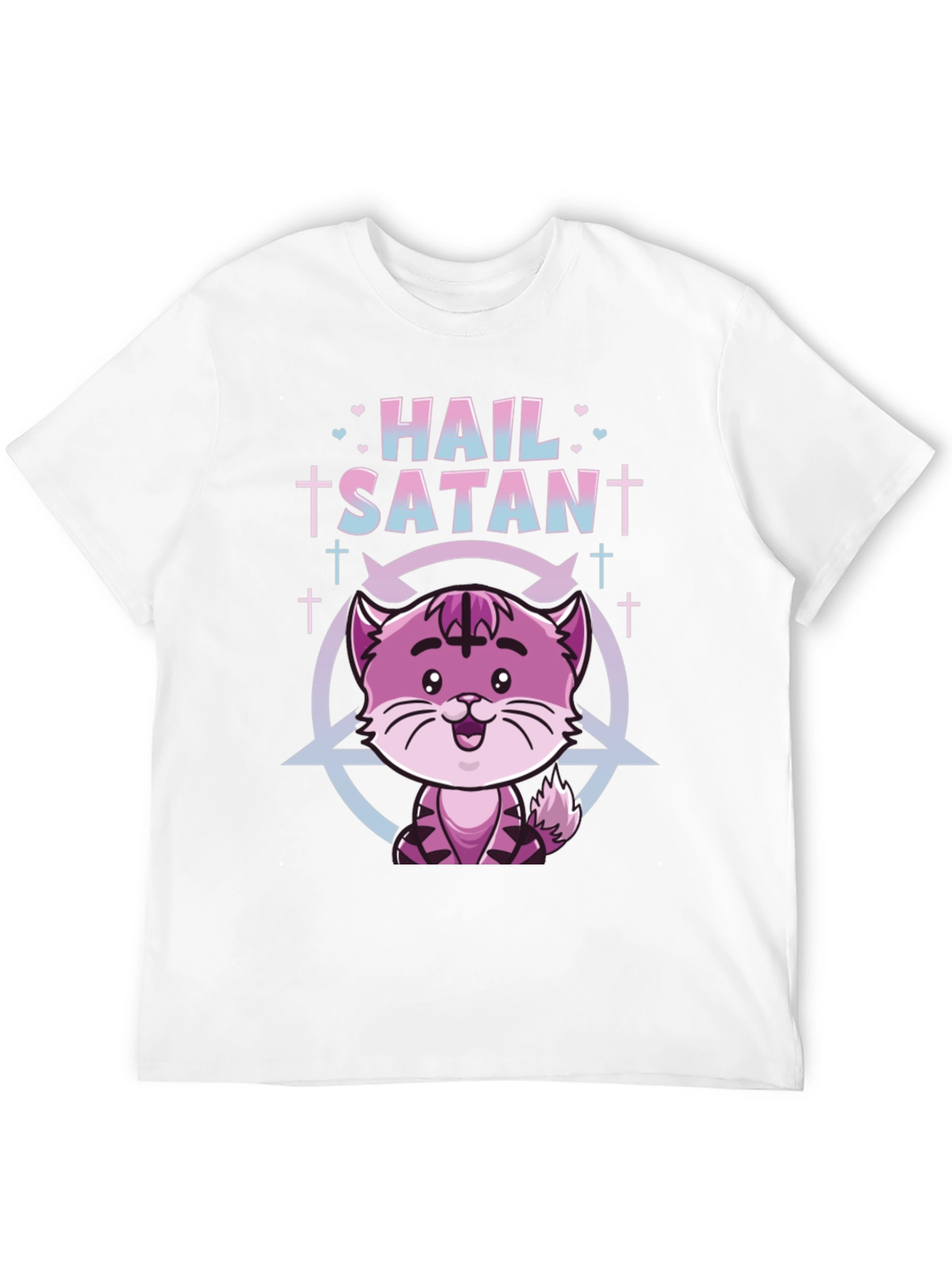 Hail Satan Funny Cat Graphic T-Shirt - Black