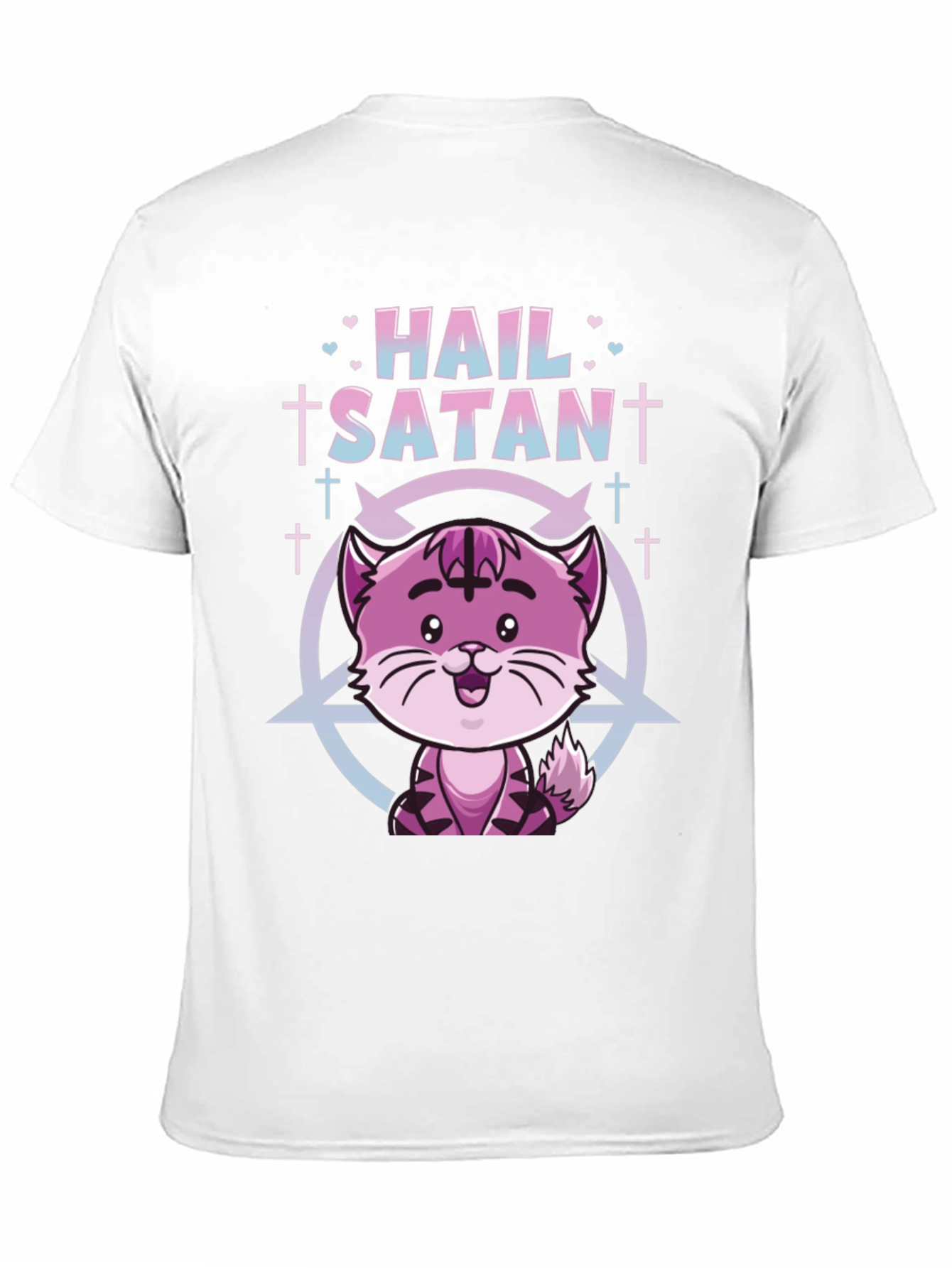 Hail Satan Funny Cat Graphic T-Shirt - Black