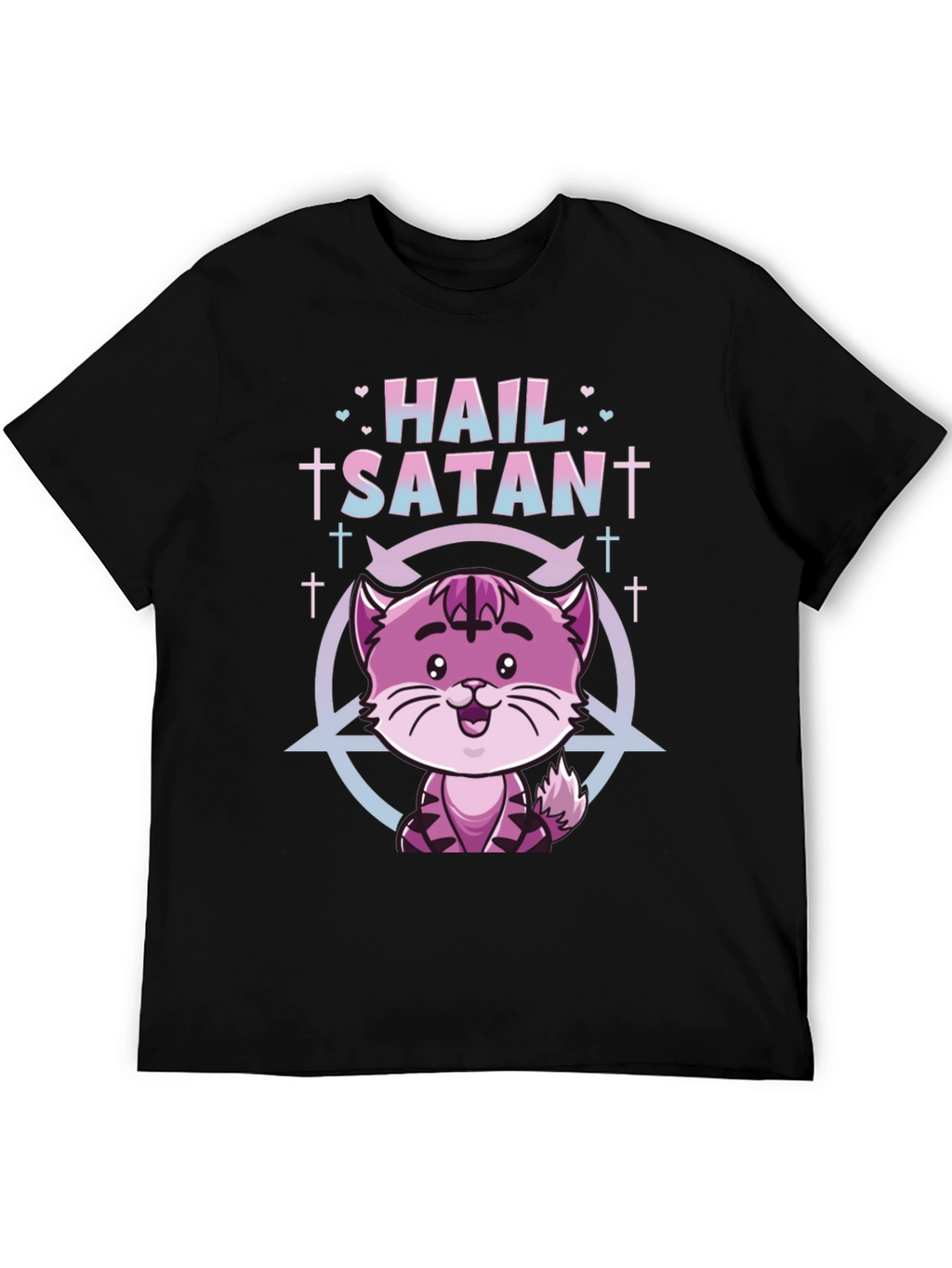 Hail Satan Funny Cat Graphic T-Shirt - Black