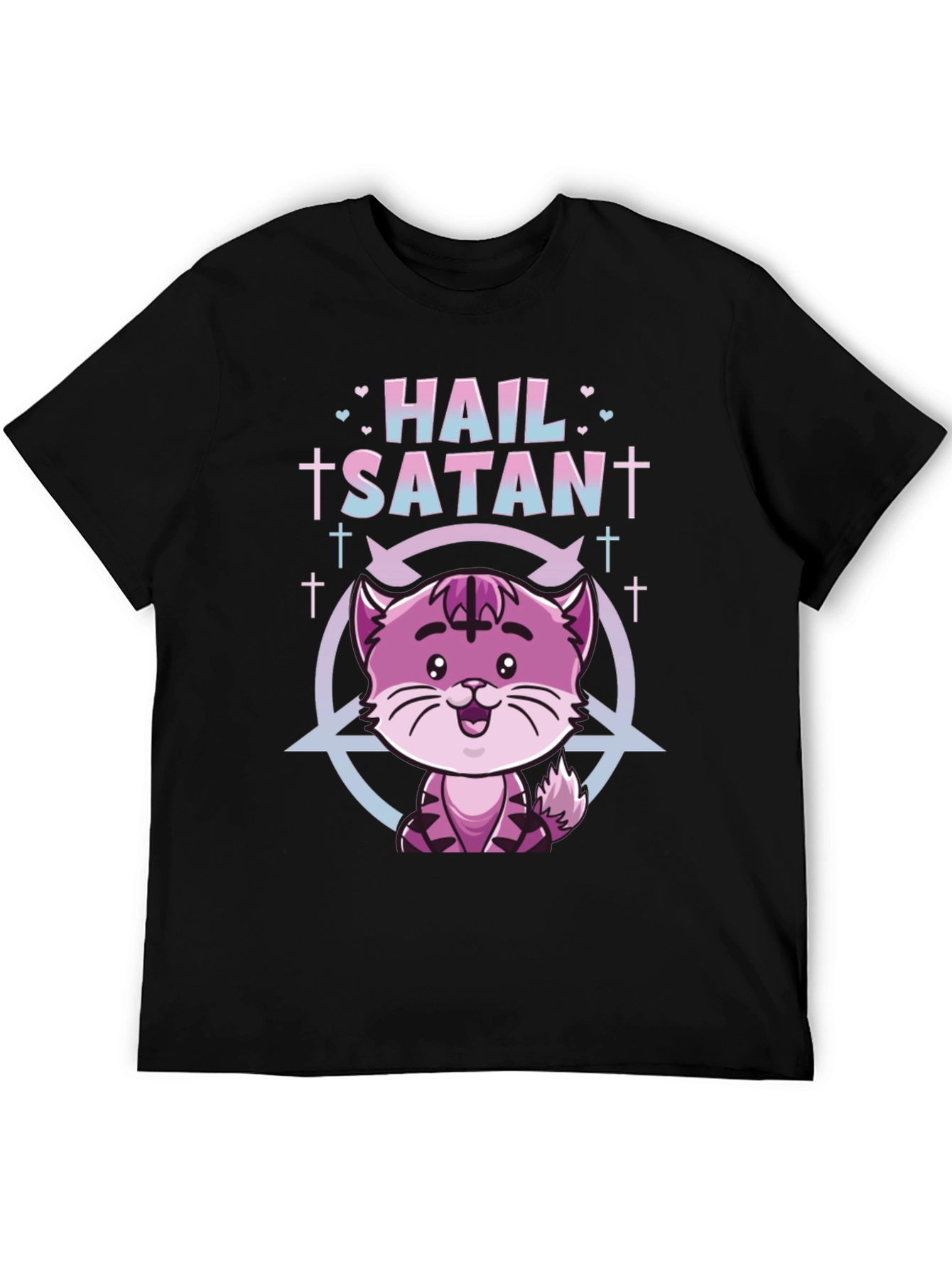 Hail Satan Funny Cat Graphic T-Shirt - Black