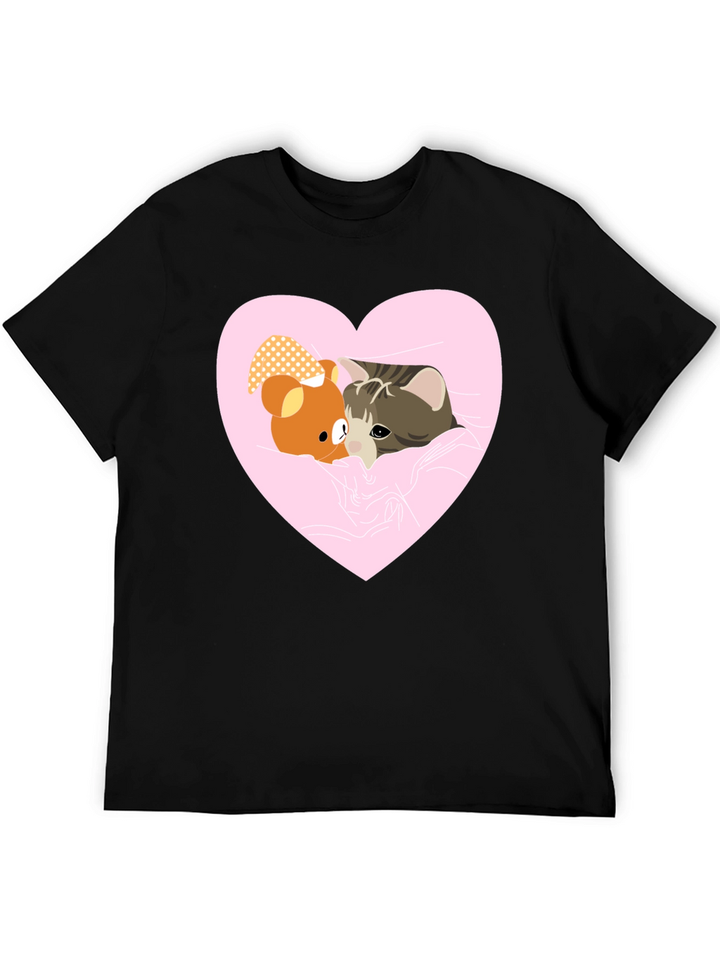 Heart Cat & Bear T-Shirt - Cozy Love