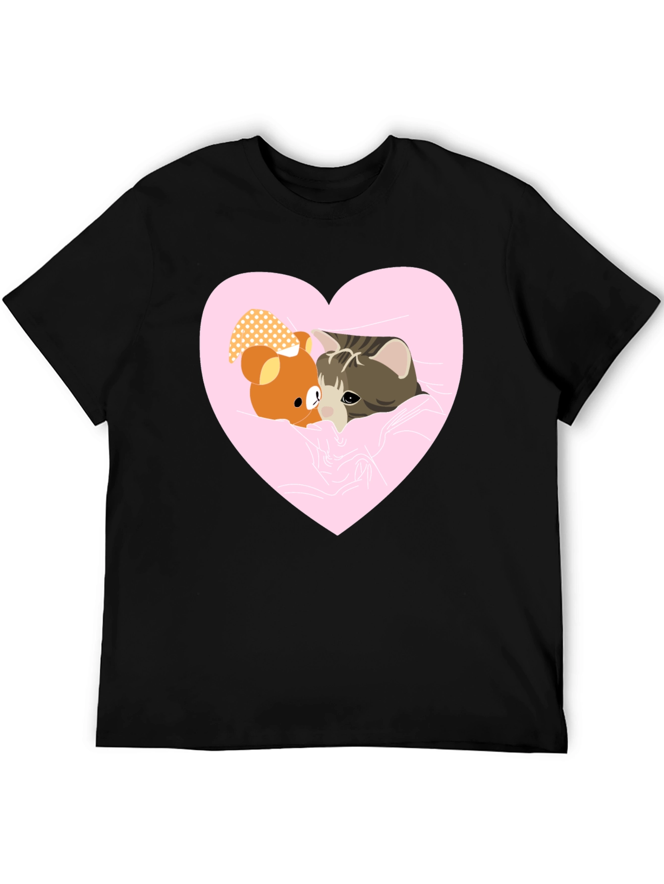 Heart Cat & Bear T-Shirt - Cozy Love