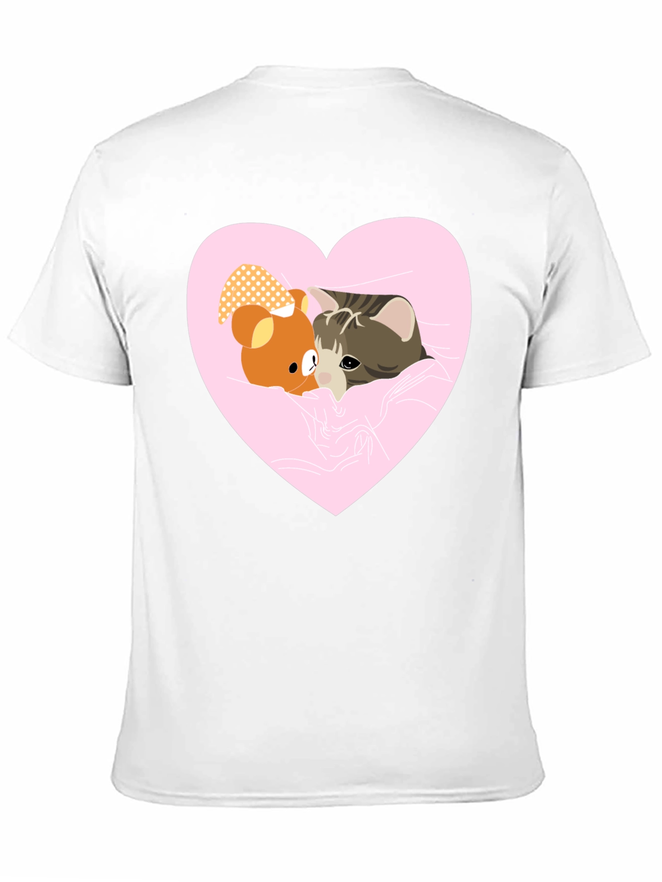 Heart Cat & Bear T-Shirt - Cozy Love