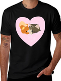 Heart Cat & Bear T-Shirt - Cozy Love