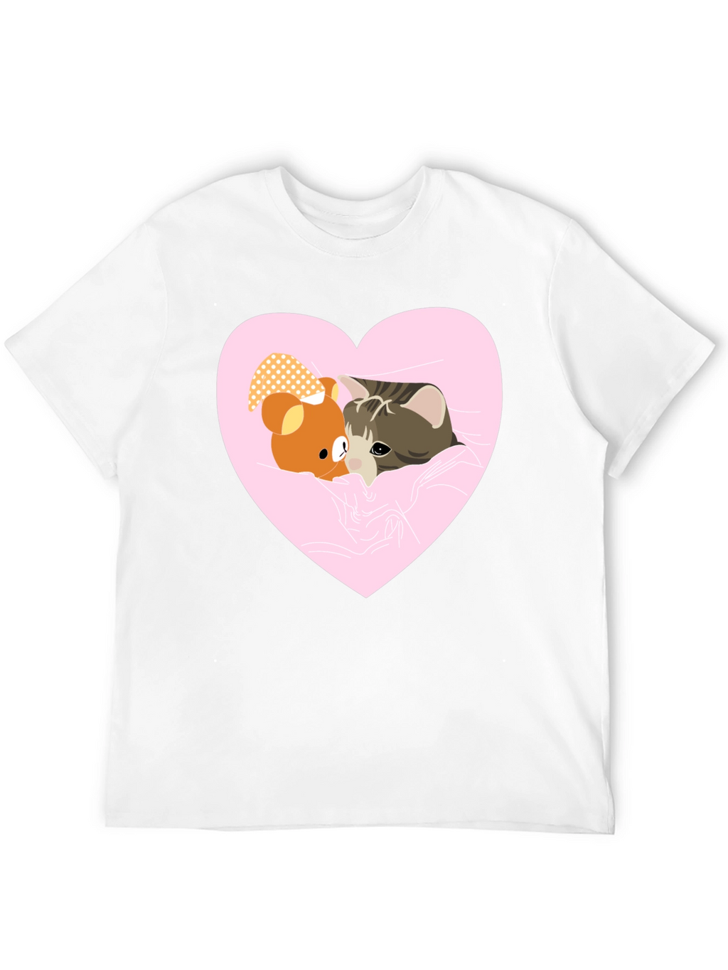 Heart Cat & Bear T-Shirt - Cozy Love