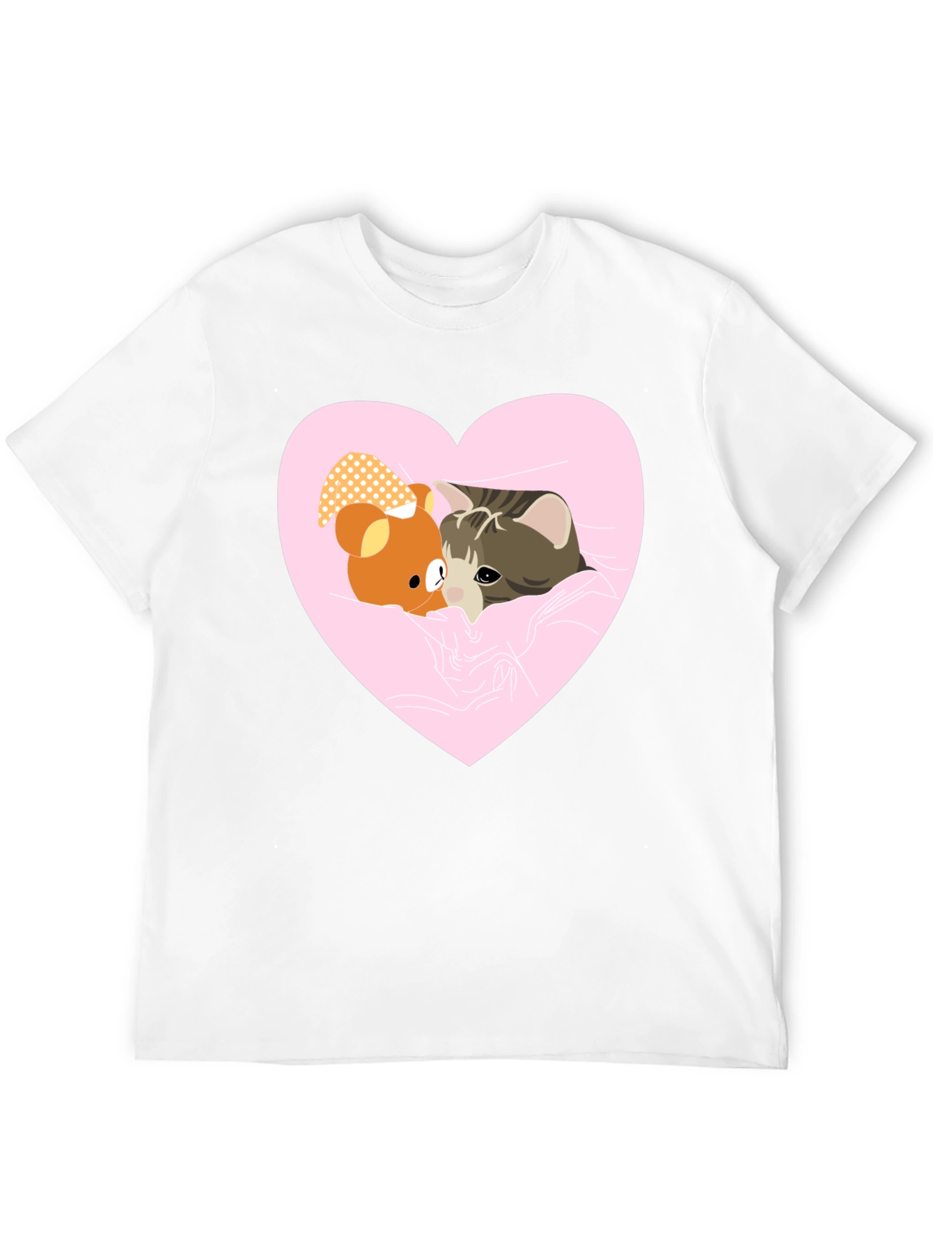 Heart Cat & Bear T-Shirt - Cozy Love