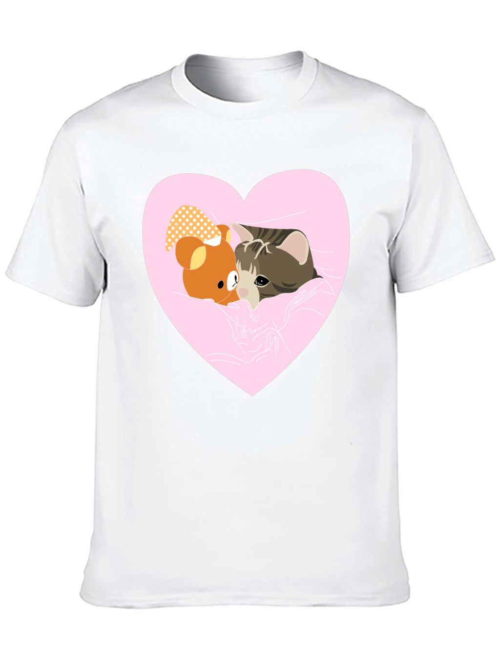 Heart Cat & Bear T-Shirt - Cozy Love