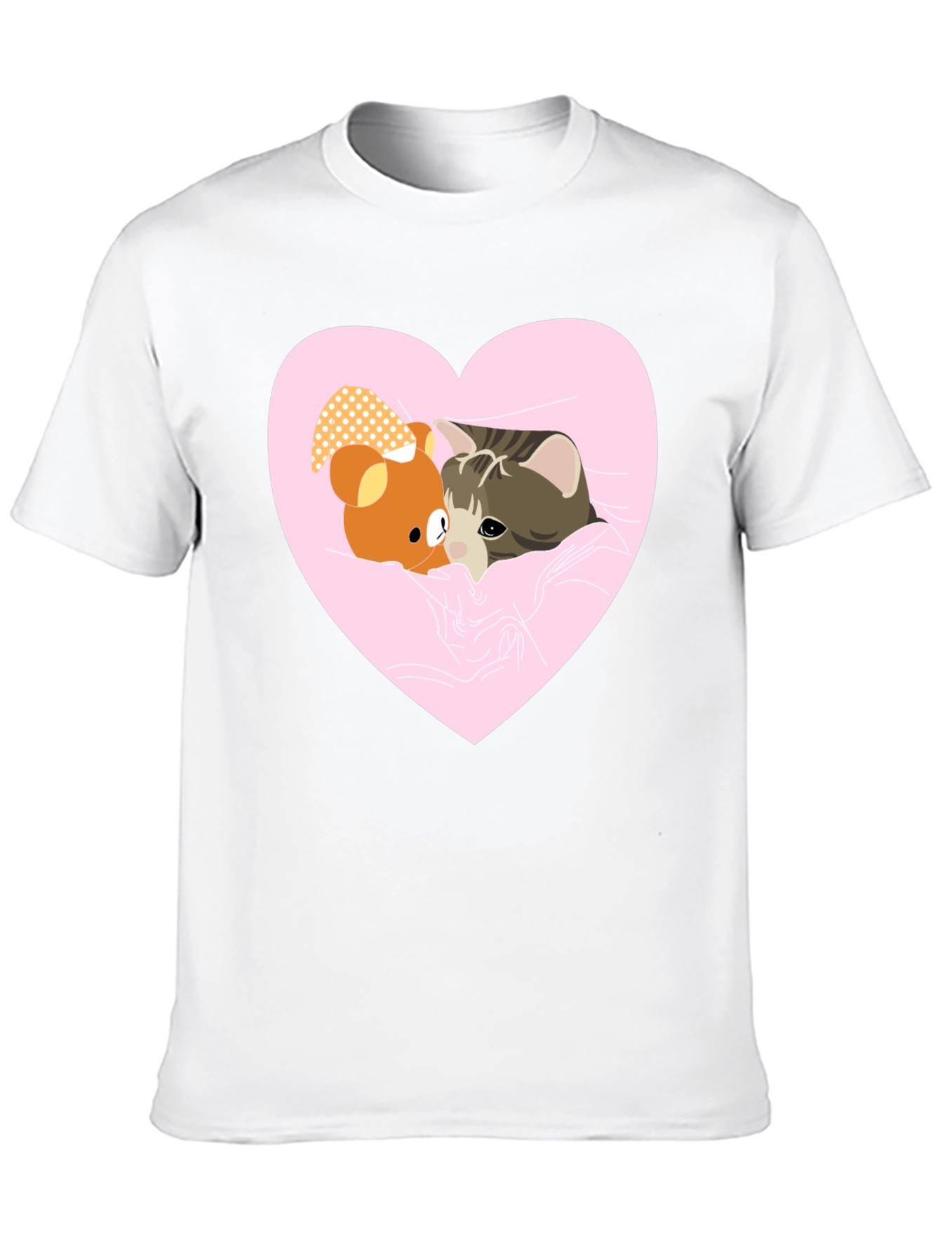 Heart Cat & Bear T-Shirt - Cozy Love