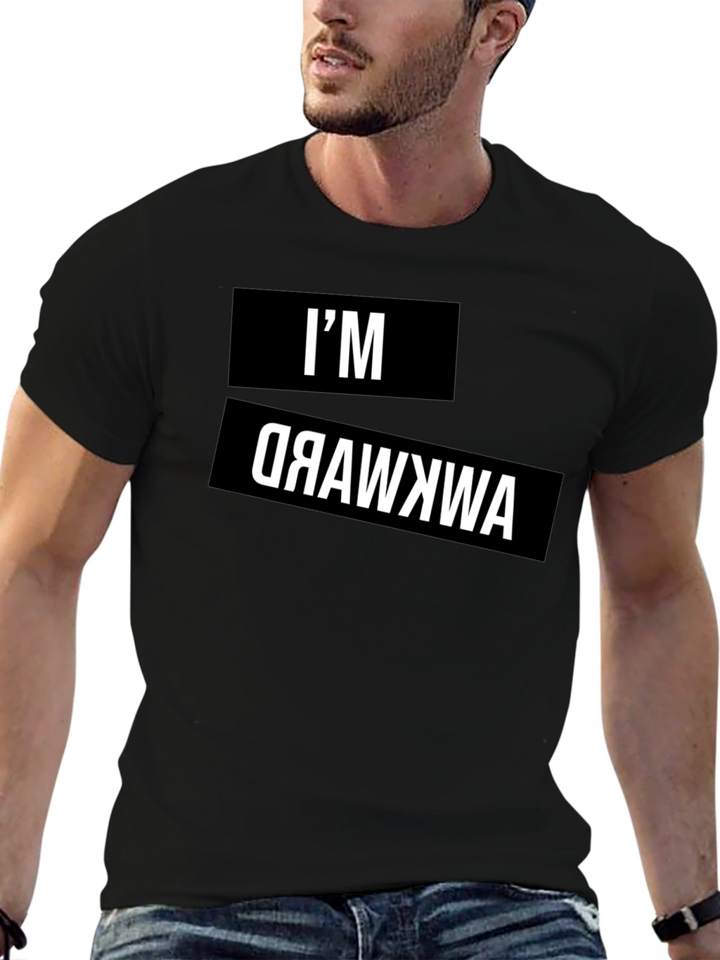 Awkward Reverse Print Graphic Tee - Black