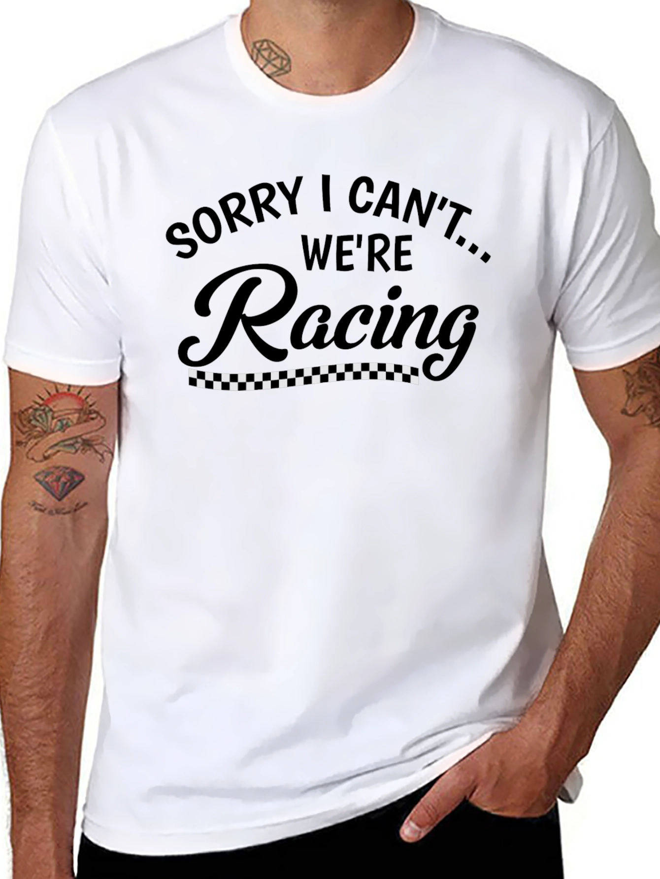 Sorry I Cant Were Racing Mens Black T-Shirt