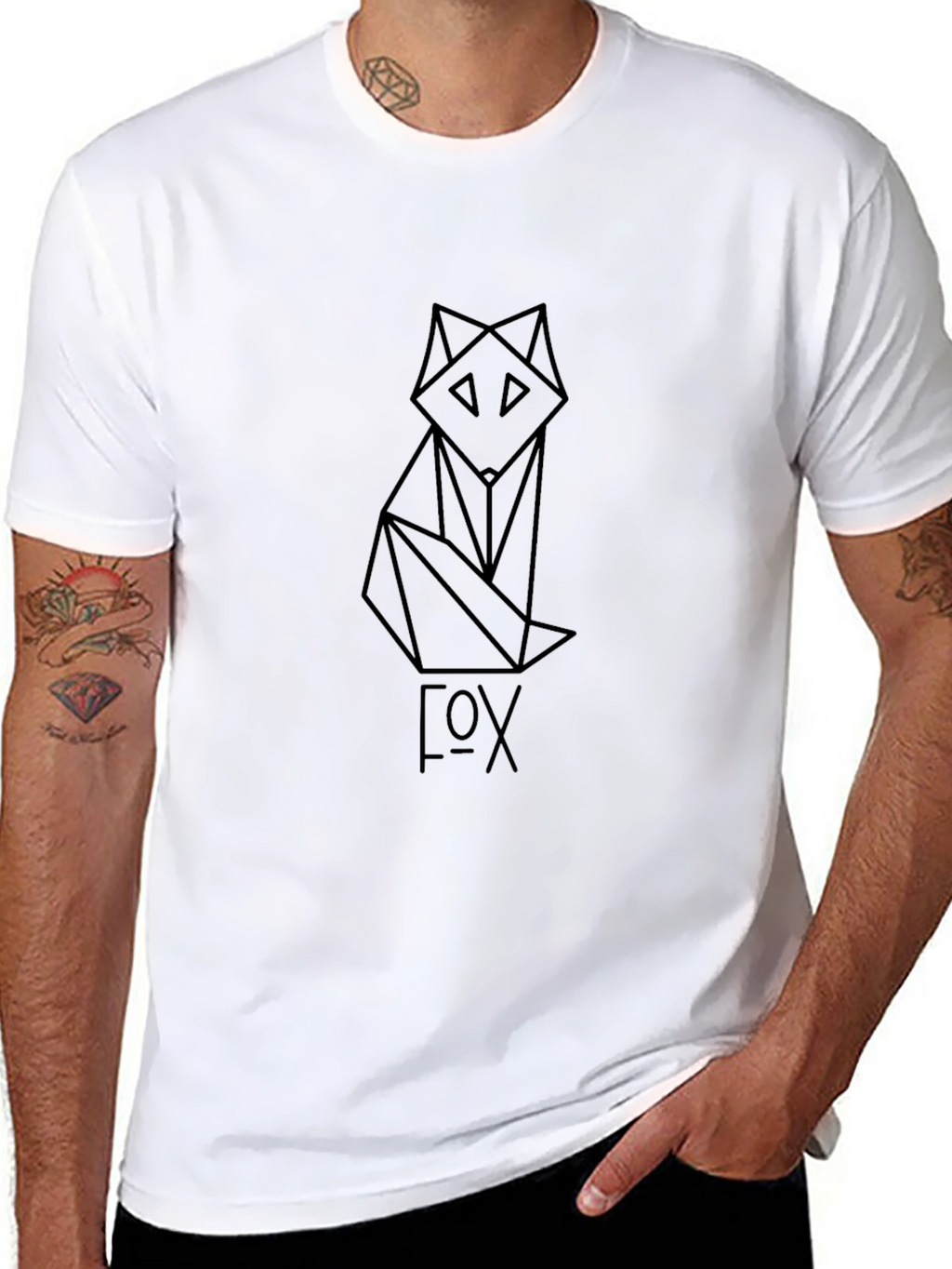 Geometric Fox Graphic Tee - Black T-Shirt