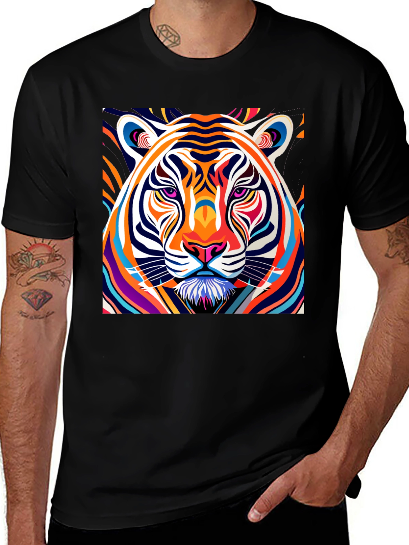 Vibrant Tiger Graphic Tee - Bold Colorful Design