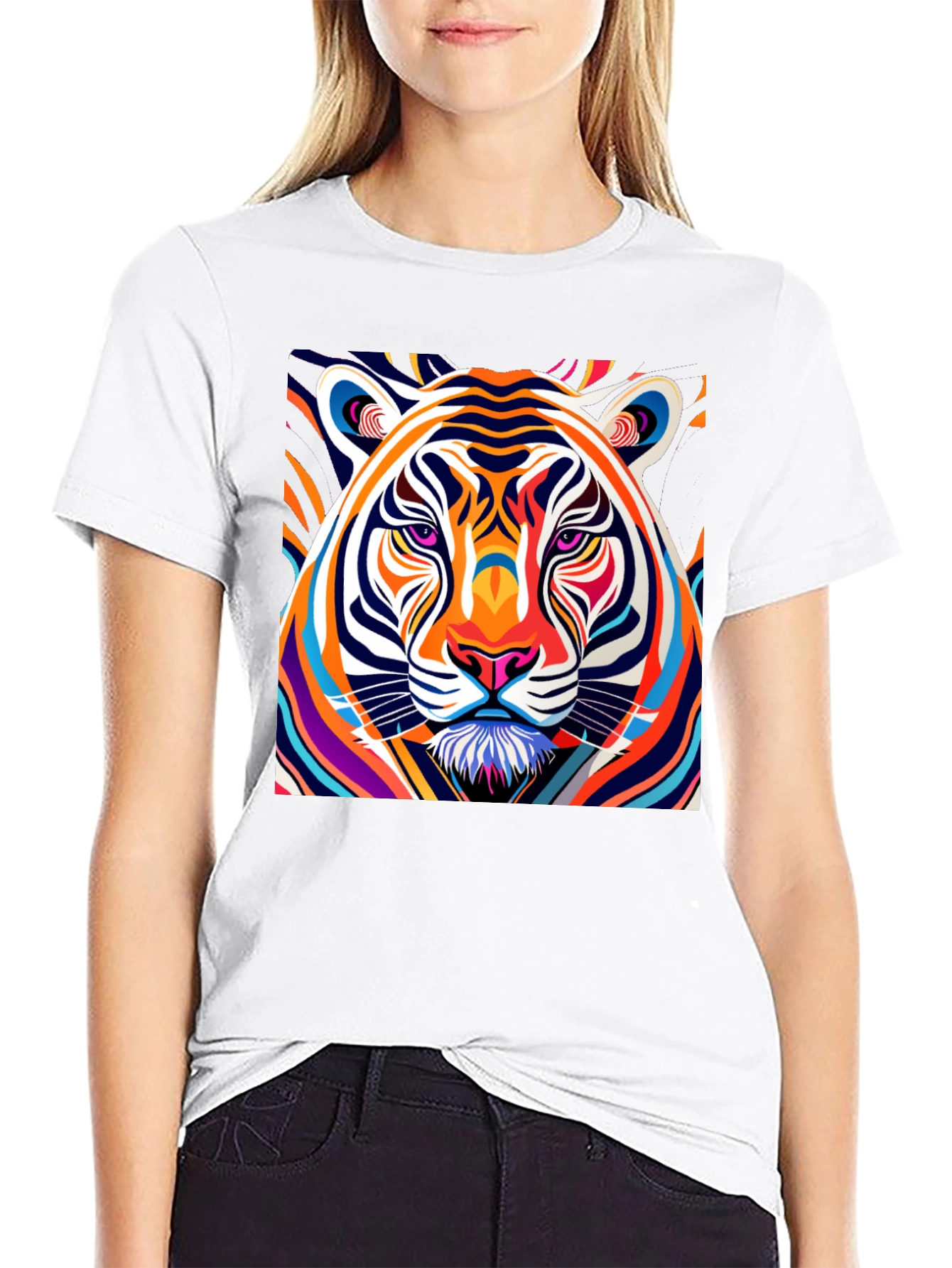 Vibrant Tiger Graphic Tee - Bold Colorful Design