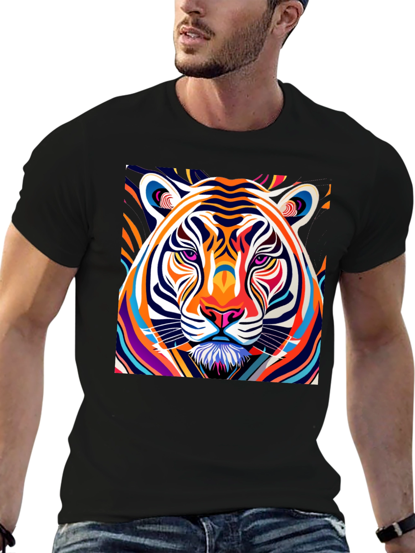 Vibrant Tiger Graphic Tee - Bold Colorful Design