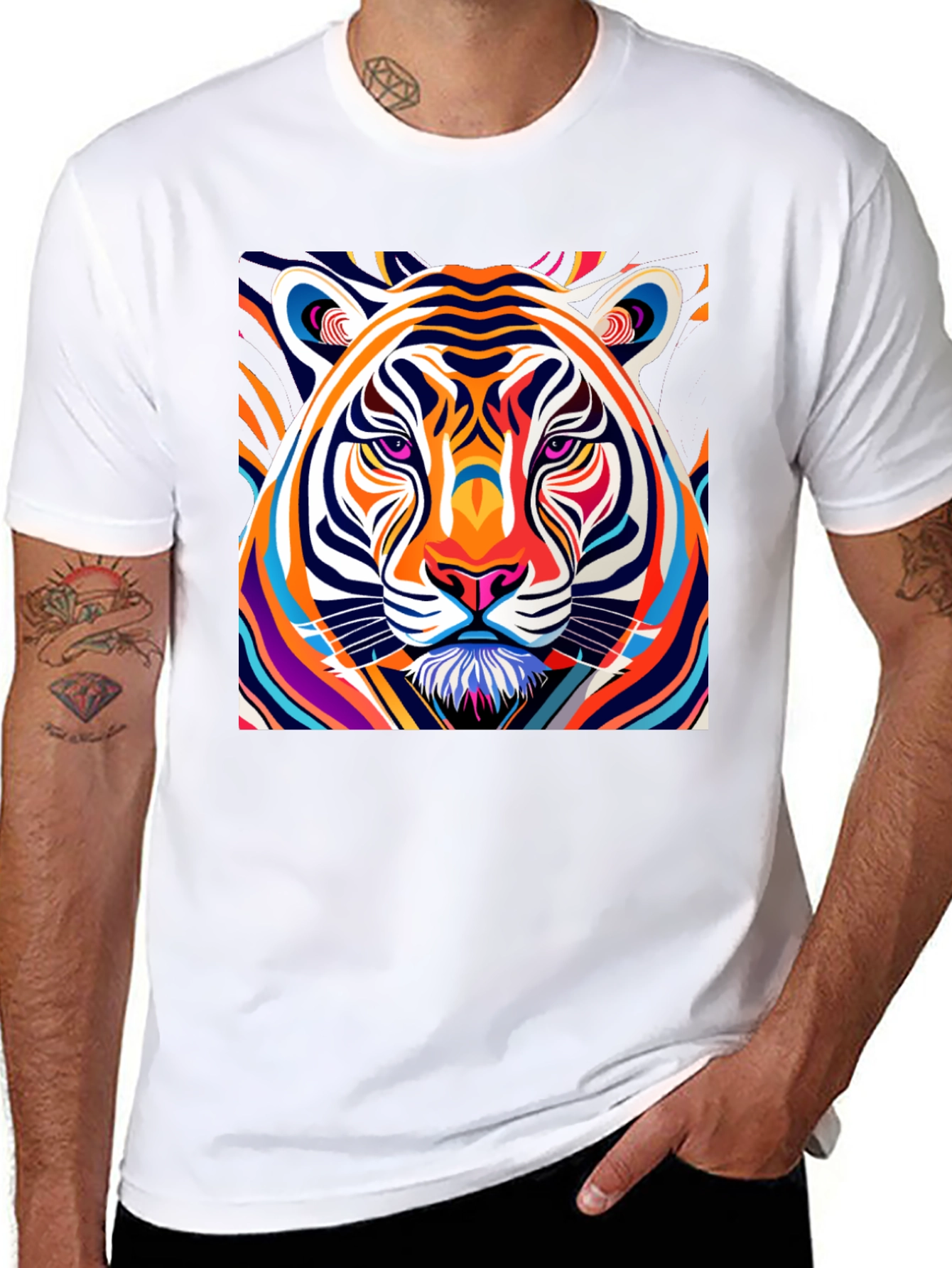 Vibrant Tiger Graphic Tee - Bold Colorful Design