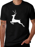 Reindeer Graphic Tee - Black Cotton Casual Shirt
