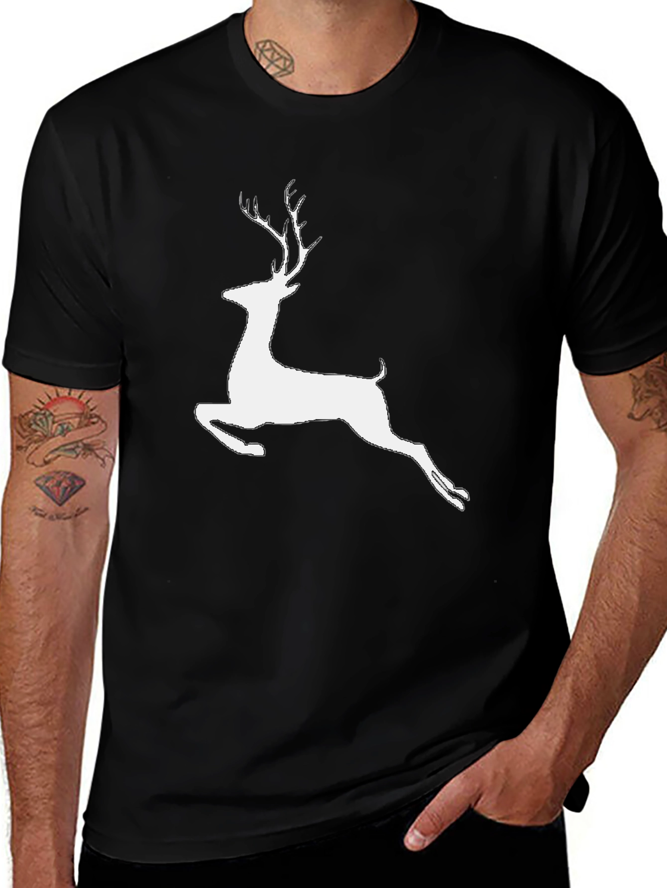 Reindeer Graphic Tee - Black Cotton Casual Shirt