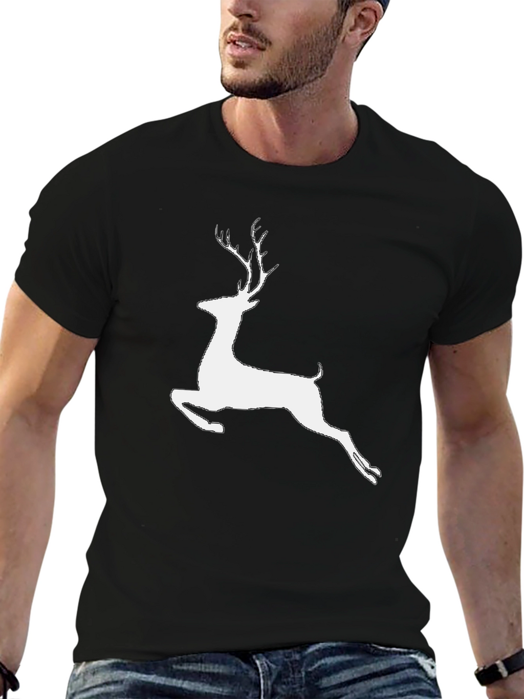 Reindeer Graphic Tee - Black Cotton Casual Shirt