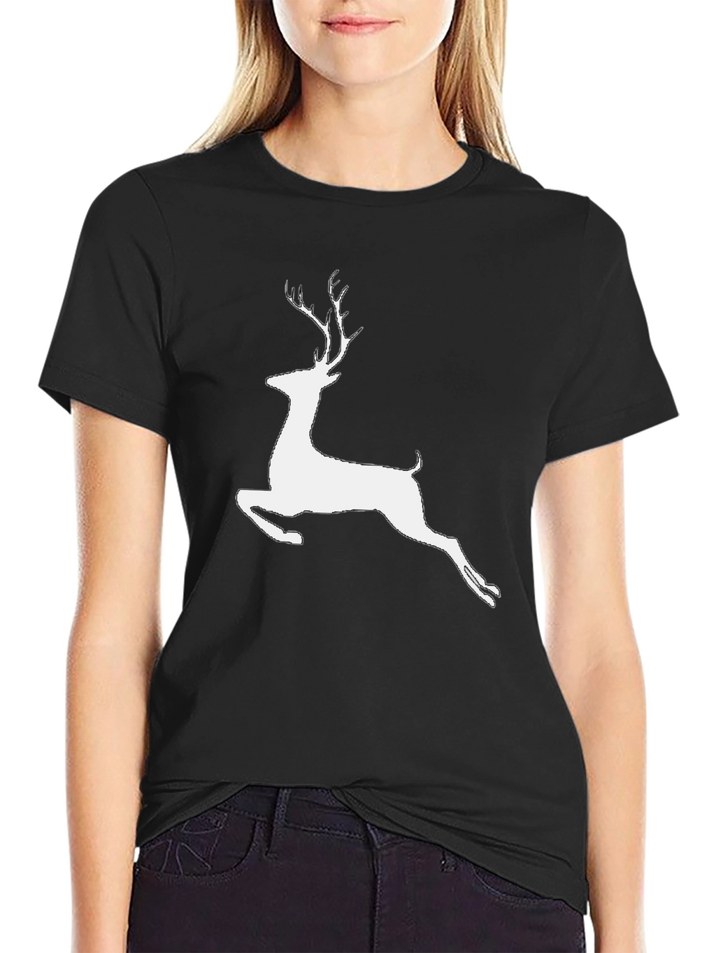 Reindeer Graphic Tee - Black Cotton Casual Shirt